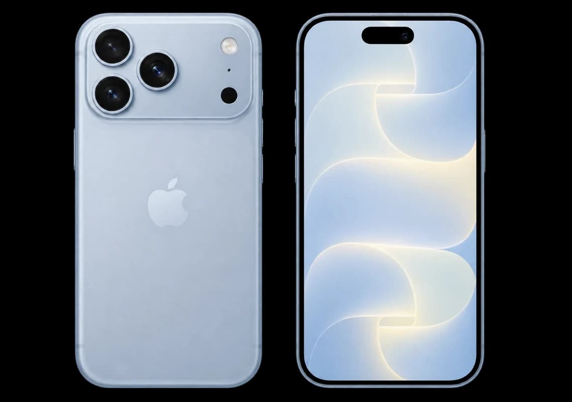 An iPhone 18 Pro in pale blue, back and front